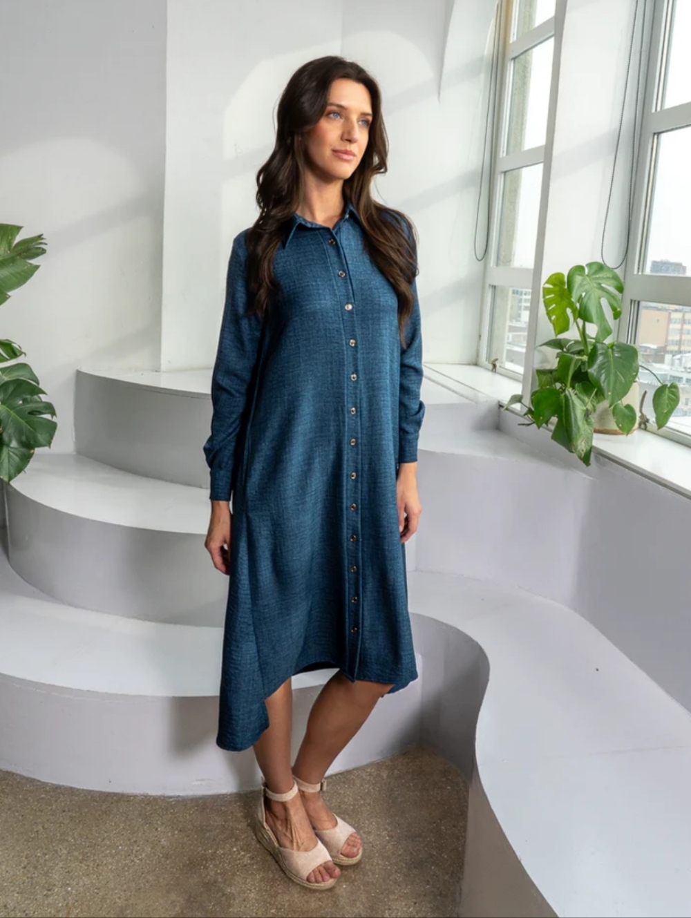 Japparel Stella Button-Front Midi Dress in Teal - XXL